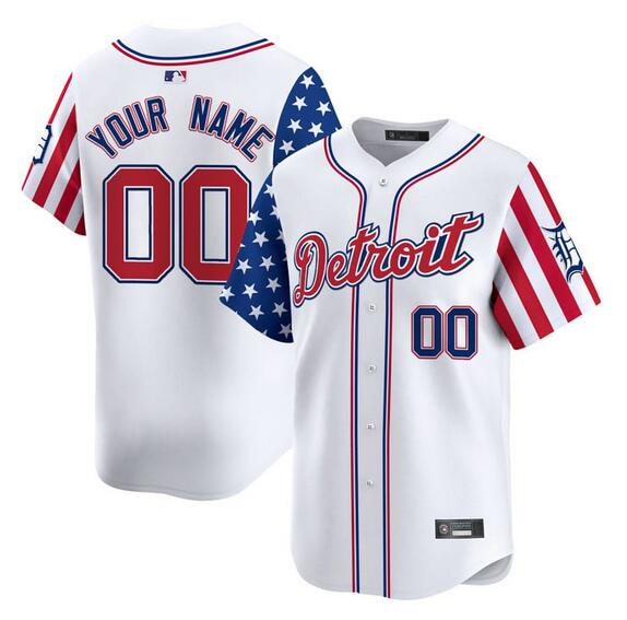 Men's Detroit Tigers ACTIVE PLAYER Custom White 2025 Independence Day Vapor Premier Limited Stitched Baseball Jersey Men's Detroit Tigers ACTIVE PLAYER Custom White 2025 Independence Day Vapor Premier Limited Stitched Baseball Jersey
